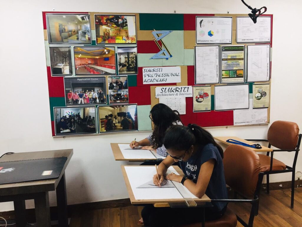 Students learning interior designing at Sukriti Professional Academy